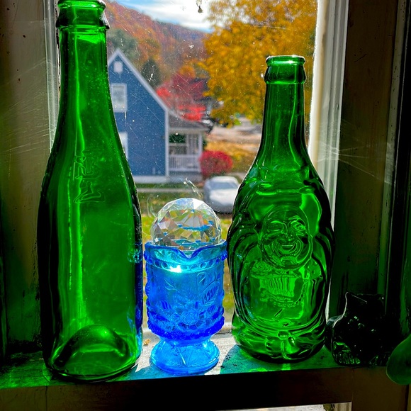 Buddha Enlightened Green Glass Bottle.Lucky Buddha 3 empty bottles. - Picture 5 of 5